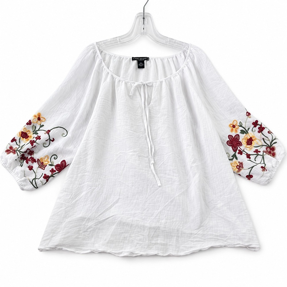New York Clothing Co NYCC Peasant Blouse Womens 2X White Floral Boho Cottagecore